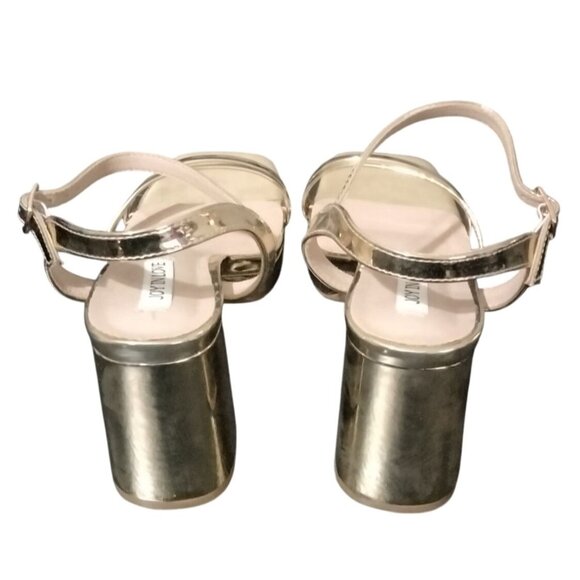 Joy In Love Size 7.5 Sandals Gold Patent Ankle Strap Chunky Block Heel Shoe - Picture 7 of 8